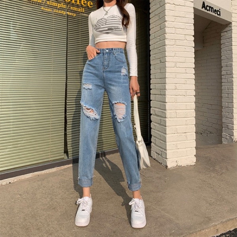 JEANS  BOYFRIEND CELANA WANITA RIPPED HIGHWAIST PANJANG BAGGY DENIM HW KULOT MX876