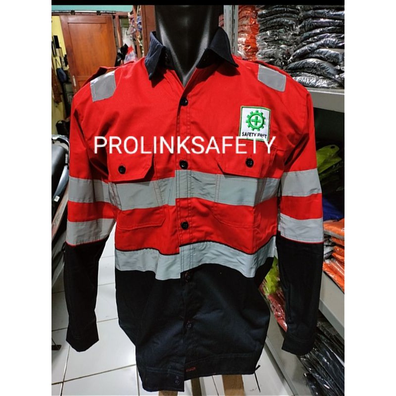 RESLETING DAN KANCING SERAGAM SAFETY MERAH DONGKER DOBLE SCOTLIGT