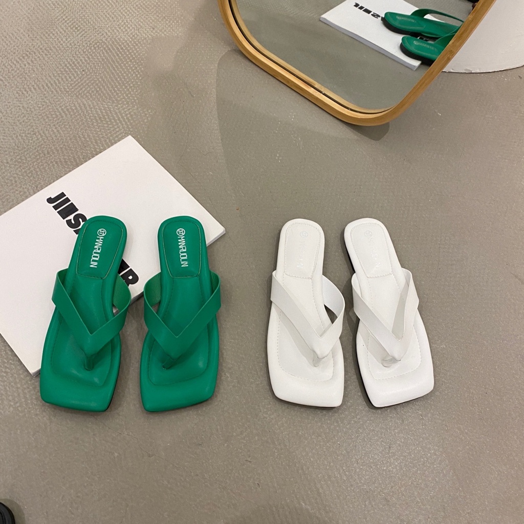 【New】FRS Home 2022 Musim Semi dan Musim Panas Baru Fashion Sandal Wanita Memakai Square-toe Flat San