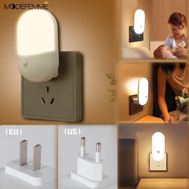 Lampu Malam LED Dimmable Warna Warm Plug EU US Untuk Dekorasi Kamar Bayi