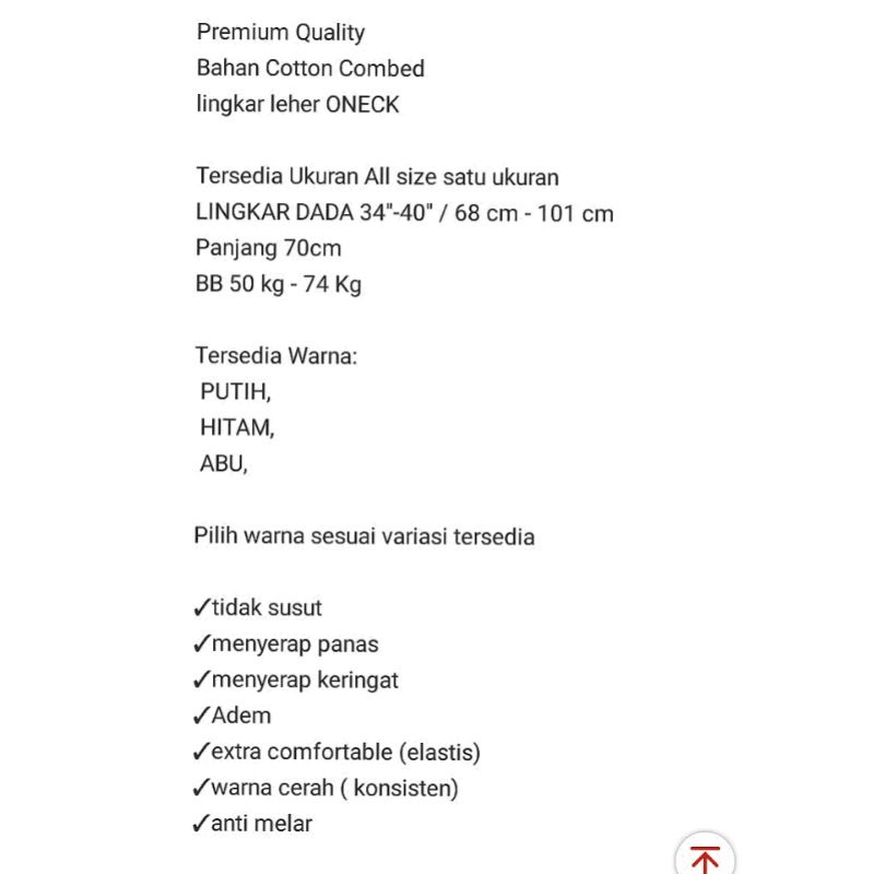 Kaos Dalam Pria Dewasa Oblong Baju Daleman Ketat Polos Katun Melar