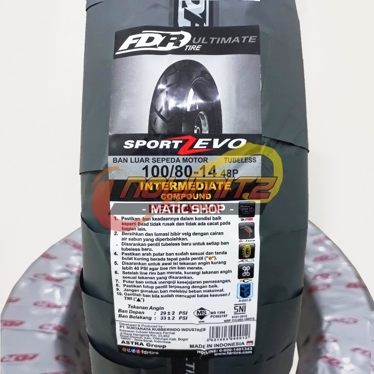 Ban Motor FDR Sport Zevo 100/80 - 14 Tubeless Beat Vario Scoopy Mio