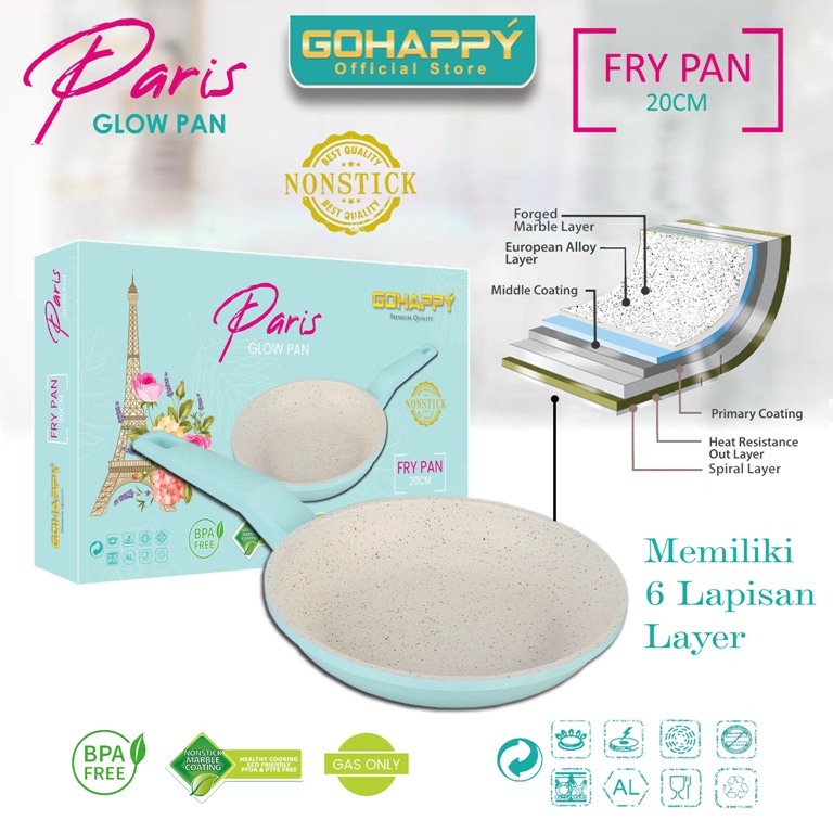 FRYPAN Gohappy Paris GHP05 TOSCA PANCI GORENG | GLOWPAN FRY PAN Wajan penggorengan lapisan white marble diatas teflon