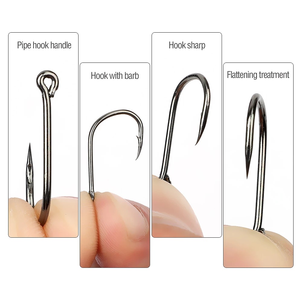 [500 Pcs 3#-12# 10 Sizes Assorted Sharpened Carbon Steel Fishing Hooks with Tackle Box][Fly Fishing Single Circle Fishhook][Barbed Carp Hooks]