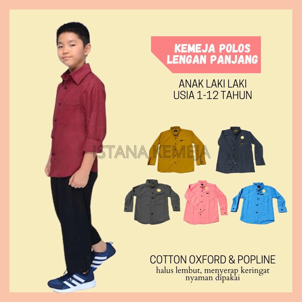 Baju Kemeja Anak Laki Laki Lengan Panjang Motif Polos Bahan Katun Pakaian Hem Anak Laki Laki Size Us