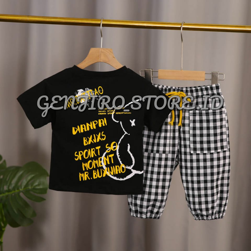 GENJIRO-SETELAN ANAK LAKI LAKI/SETELAN OBLONG CELANA JOGER/GAMBAR SABLON DEPAN BELAKANG (BERUANG)/UNTUK ANAK USIA 3BULAN SAMPAI 4 TAHUN/ BISA COD