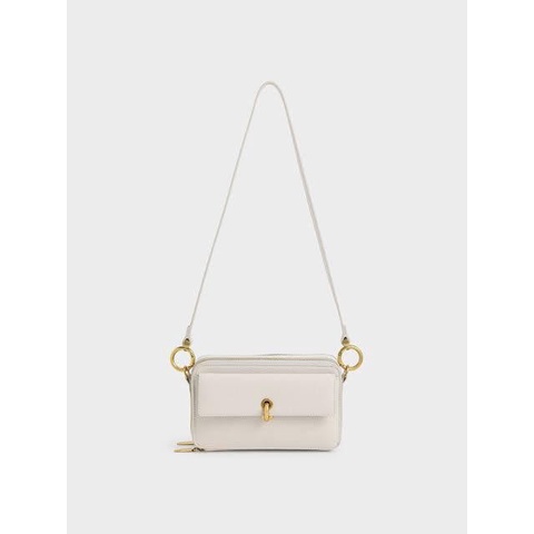 Charles&Keith Boxy Crossbody Bag - White Promo