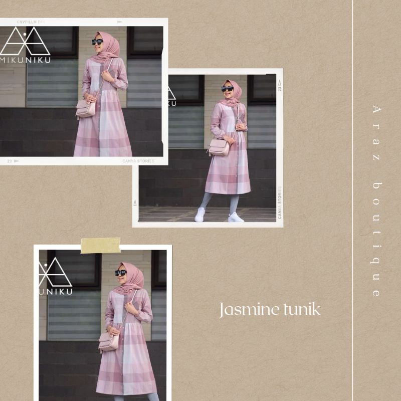 Tunik Wanita terbaru/ Tunik motif kotak/ Long tunik/ Jasmine tunik by Inji/ Jasmine tunik by mikunik