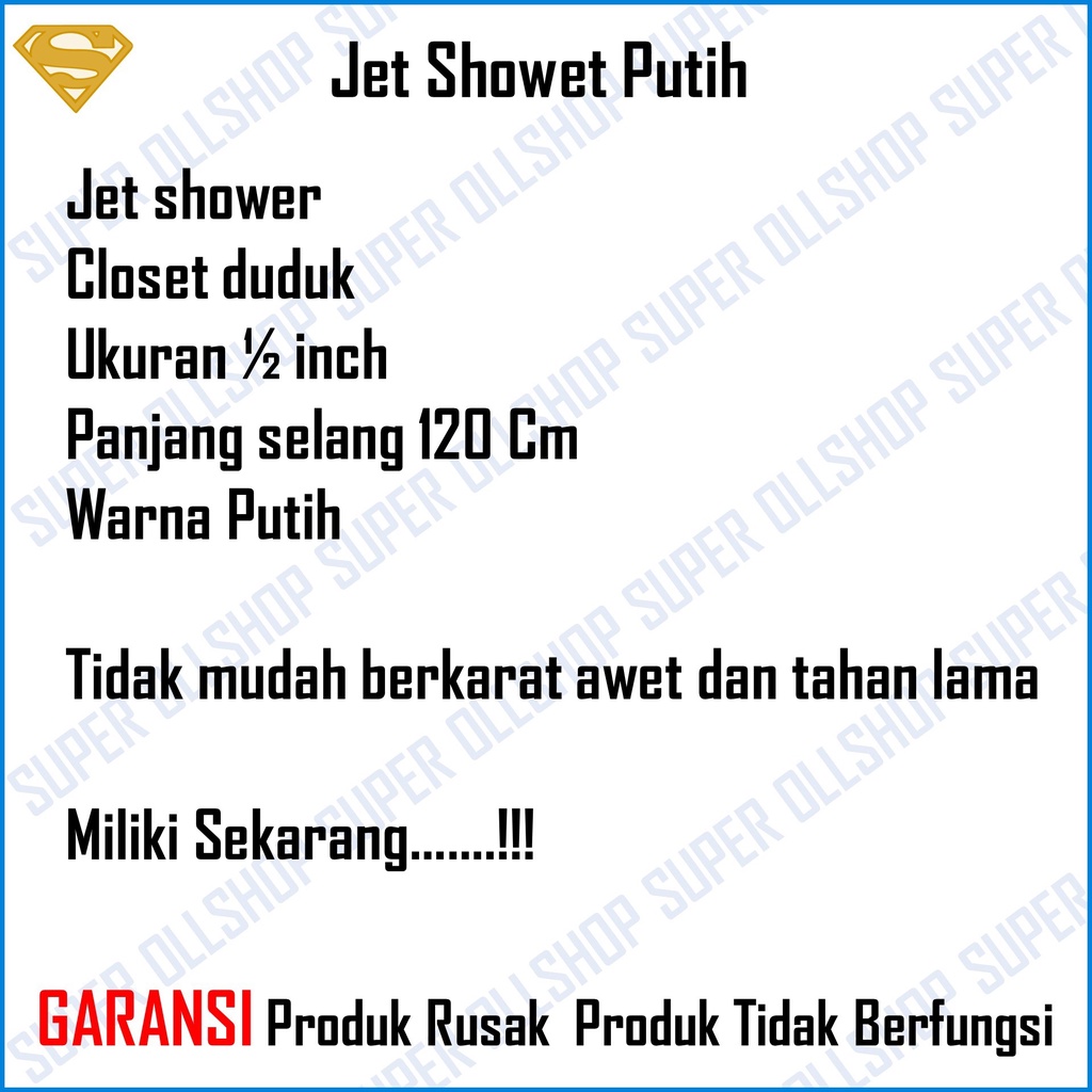 Jet Shower Spray Bidet Putih / Jet Shower Kloset Toilet Closet Cebok WC Semprotan Duduk Kamar Mandi Ringan Putih