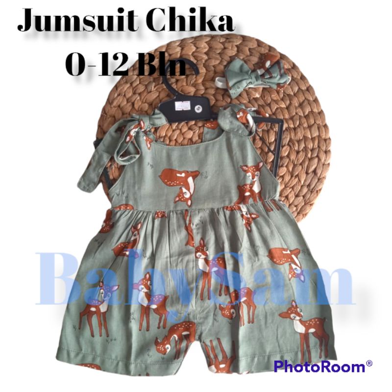 6-18 BLN JUMPSUIT BAYI TALI CHIKA BAJU BAYI PREREMPUAN FREE HEADBAND