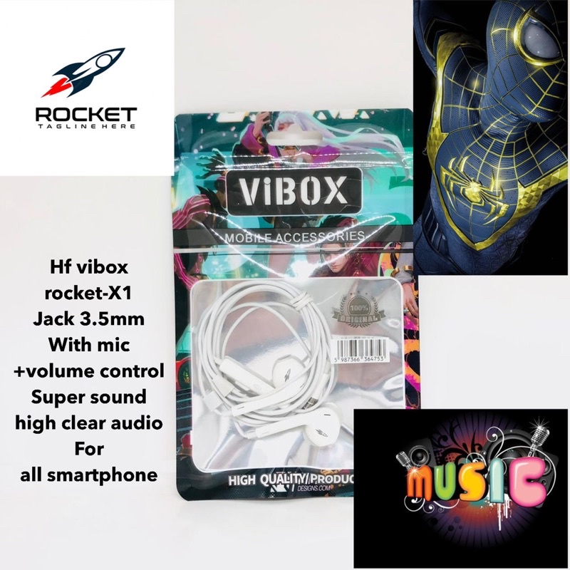 Handsfree Vibox Rocket-X1 Jack 3.5MM With Mic + Volume Control Super sound HighClear Audio Support For All Smartphone