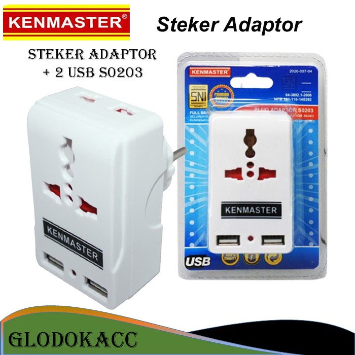 Steker Colokan Listrik + 2 usb / Kenmaster Plug Adaptor S0203