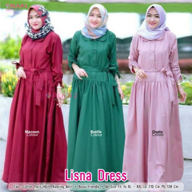AL Ori Solo LISNA Dress Maxi Katun Busui LD 110 XXL Gamis Jumbo Putih botol Baju Kekinian by Alila
