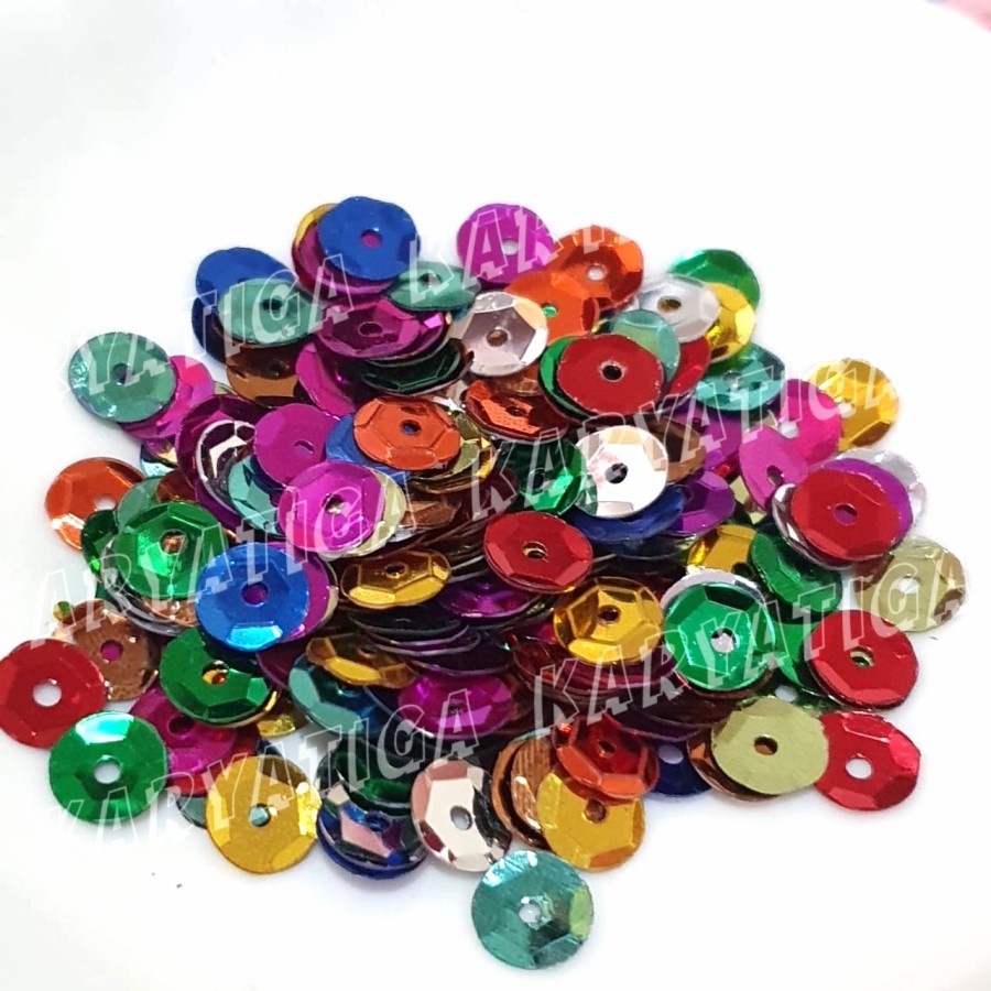 Payet Manik Piring 6 mm - Warna Mix (5 gram)