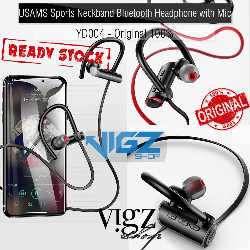 USAMS Sports Neckband Bluetooth Headphone with Mic YD004 Original Black