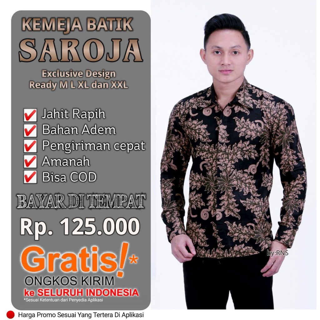 SAROJA BATIK Kemeja Lengan Panjang Kemeja Batik Seragam Kantor Motif Jati