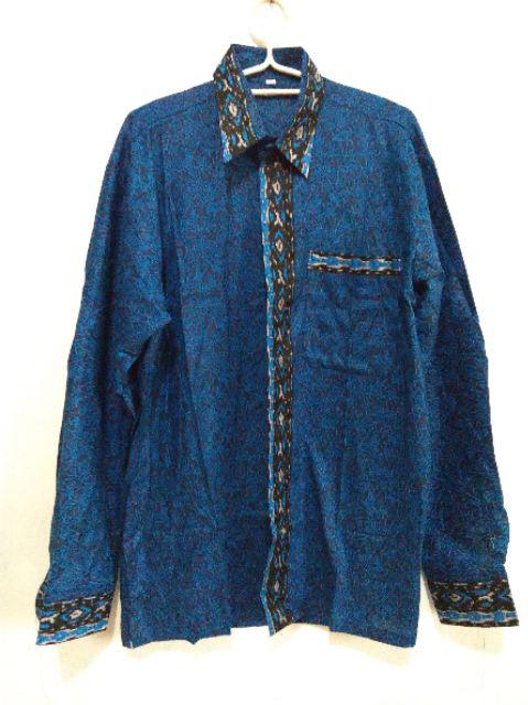 Kemeja Batik Pria Lengan Panjang Motif Mega Mendung Toraja Biru