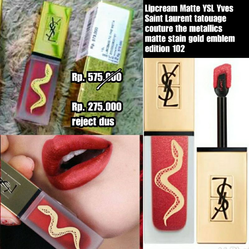 Bukan Preloved Lipstick YSL tatouage couture the metallics matte stain gold emblem 102