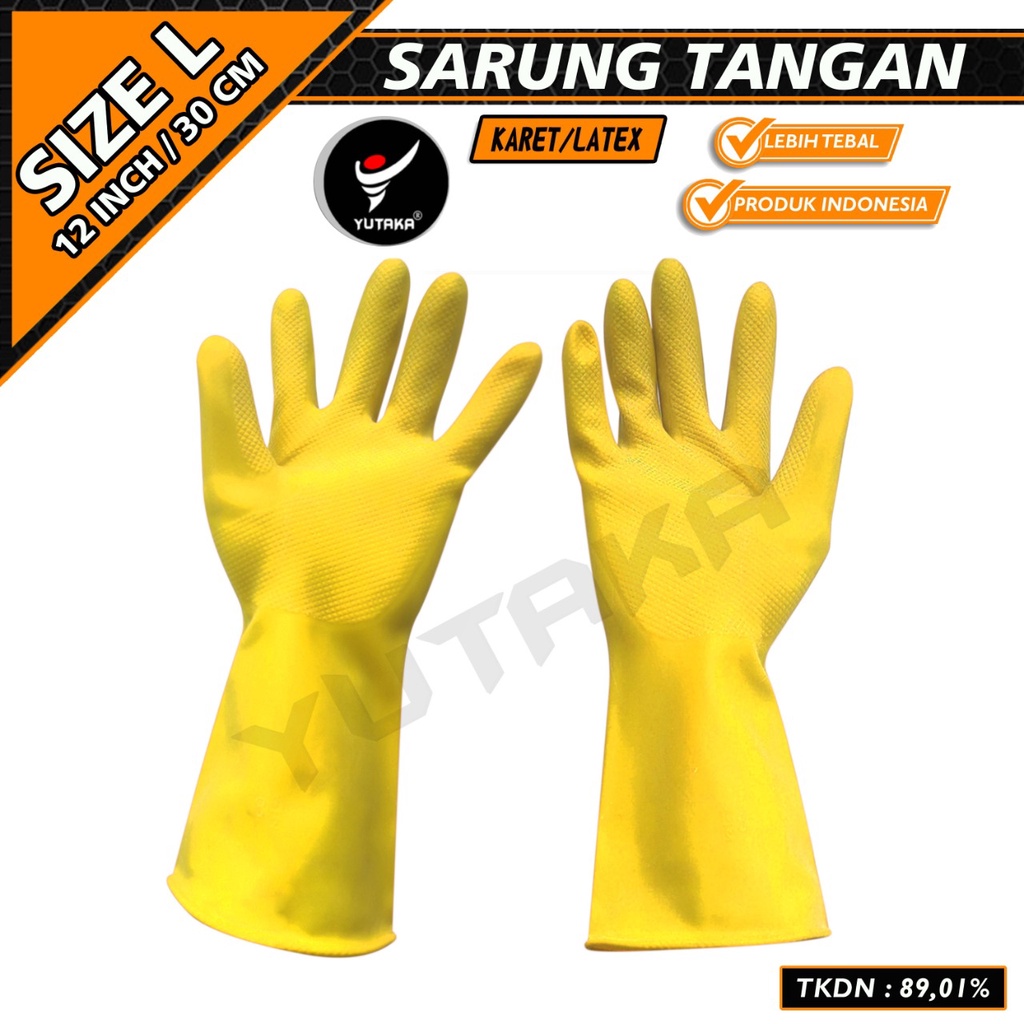 Sarung Tangan Karet 12 Inch YUTAKA kuning/sarung tangan cuci piring terlaris/murah Sarung Tangan Karet 12 Inch YUTAKA kuning