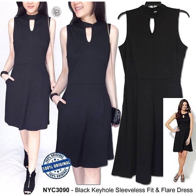 NY Company Black Keyhole Sleeveless Fit & Flare Dress