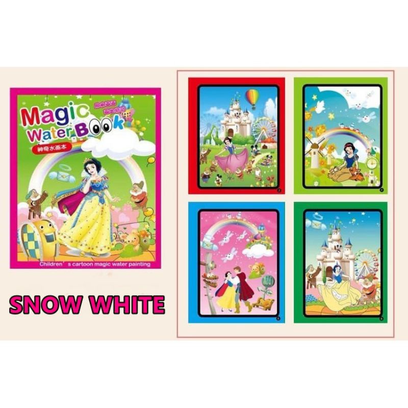 Alat Tulis Magic Water Book Buku Mewarnai Ajaib Magic Pena Water Drawing Colour Book-Snow White