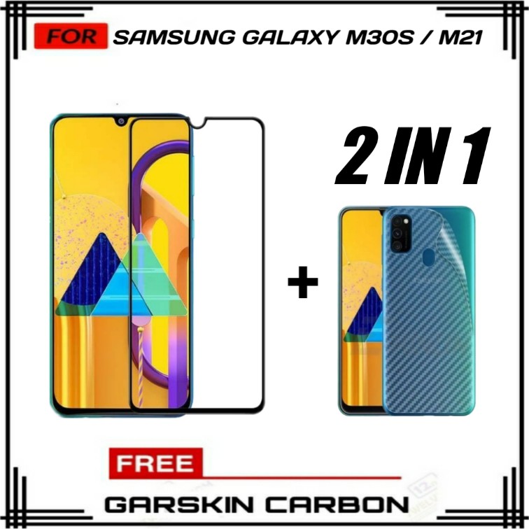 PROMO TEMPERED GLASS SAMSUNG GALAXY M30S / M21 FREE GARSKIN CARBON PREMIUM ANTI BEKAS SIDIK JARI