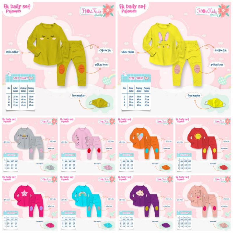 SETELAN PIYAMA ANAK FLOWKIDS / PAJAMAS SET by FLOWKIDS DAILY 2345THN ECER GROSIR