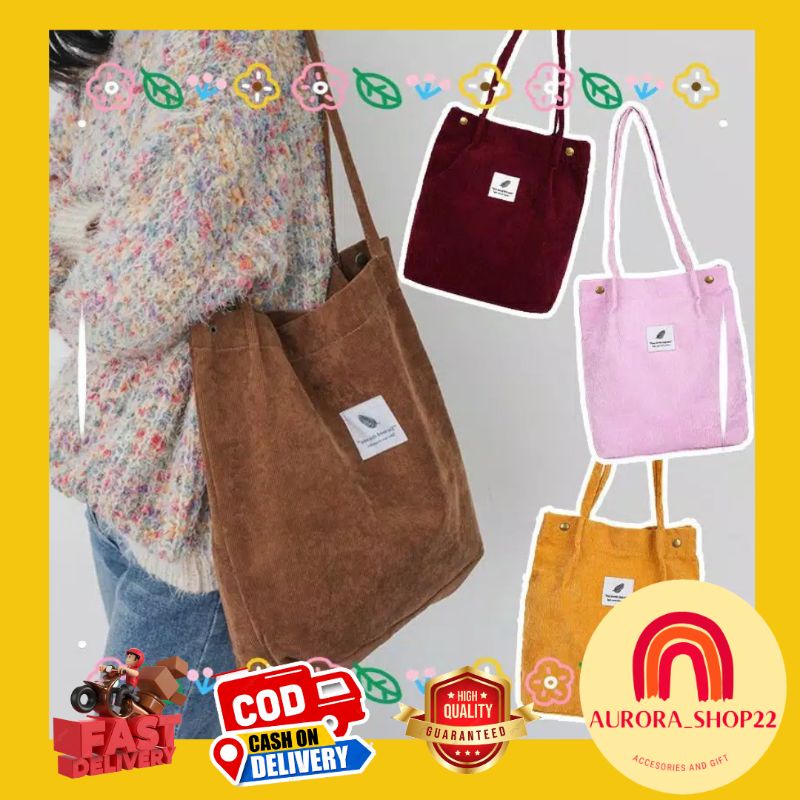 [COD] Tas Totebag Curduroy Cute Import Tas Kuliah Tas Kanvas Lucu Cute Import Ala Korea