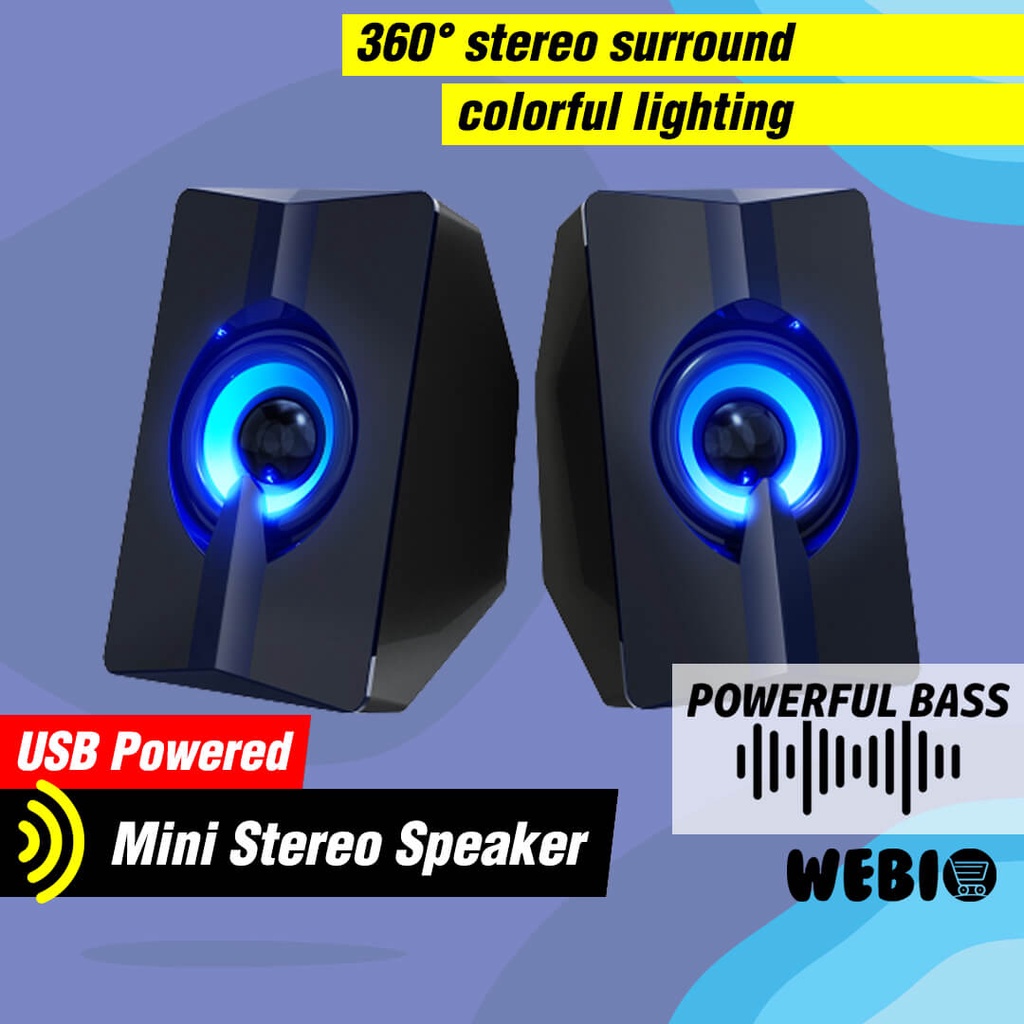 Speaker USB A12 Sepeker LED Mini RGB Desktop Gaming Laptop PC Komputer Game Full Bass Murah Portabel