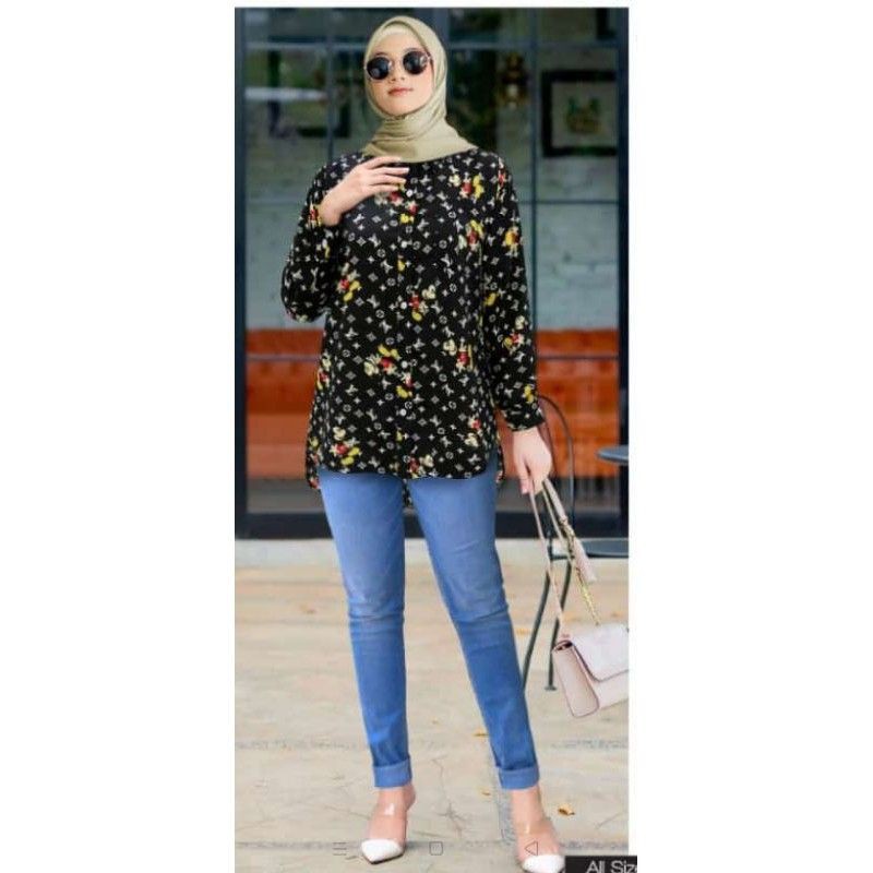 Kemeja Micky Mouse/ Kemeja LV / Kemeja Import/ Kemeja wanita murah/ Kemeja Hitam/ Micky Mouse LV