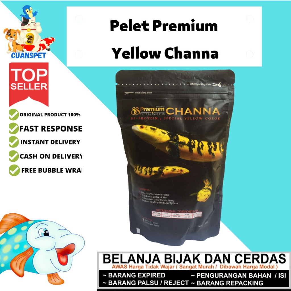 PROMO ORIGINAL Pelet Pakan Premium 88 Yellow Channa 100gr 2mm Exclusive MAKANAN ikan Predator Chana 