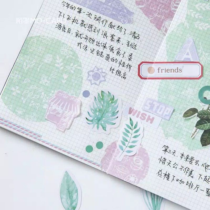 Sticker mint diary daun leaves leaf stiker lucu cute kawaii scrapbook kpop