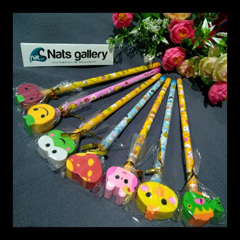 

PENCIL TOP ERASER, pensil penghapus karakter,