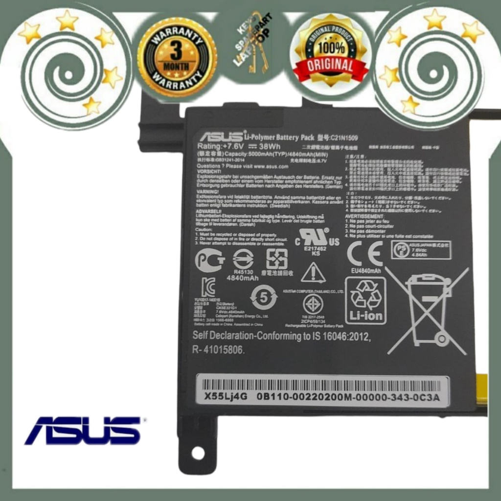 Original Baterai Battery batre laptop Asus F556UQ K556 K556U K556UA K556UB K556UF K556UJ K556UQ K556UR K556UV C21N1509