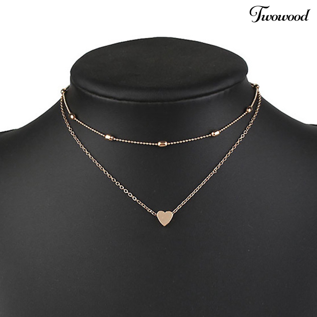 Kalung Choker Rantai Multilayer Aksen Manik-Manik Hati Untuk Wanita