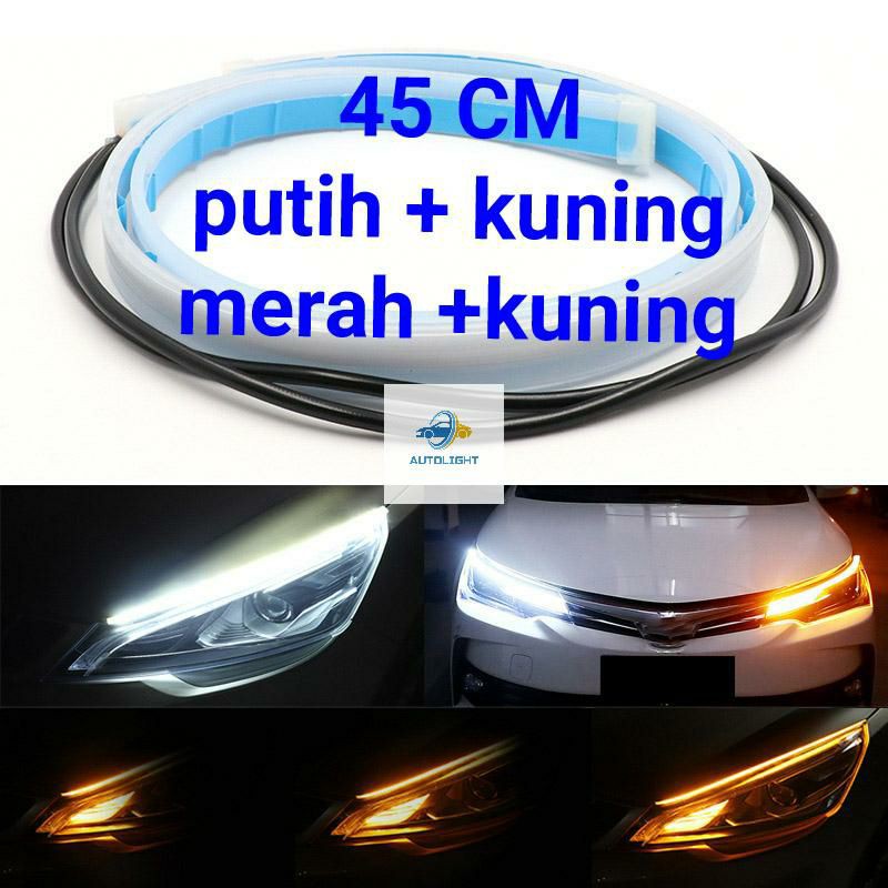 Lampu Alis LED Slim (1PCS/1buah) DRL Mobil motor Fleksibel Waterproof 45 CM 2 Warna Runing