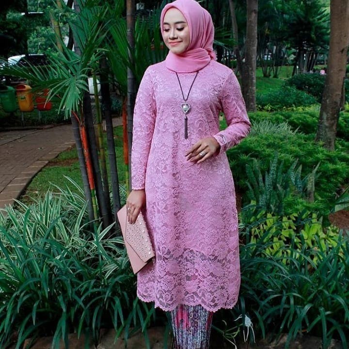 kebaya modern Promo Murah Kebaya Atasan Tunik Brukat Modern Pink