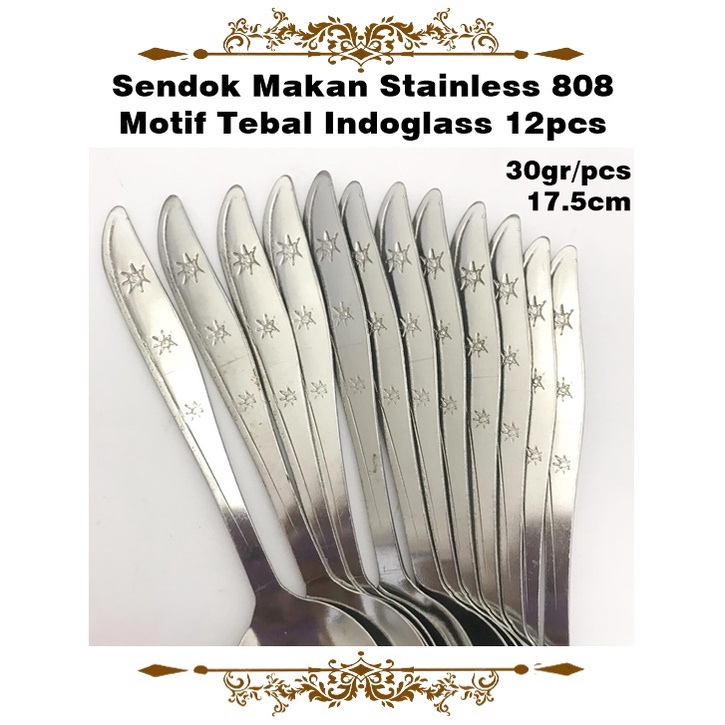 [1 Lusin &amp; 1/2 Lusin] Sendok Makan Stainless Tebal Motif Indoglass 30gr/Texania Tebal 330gr