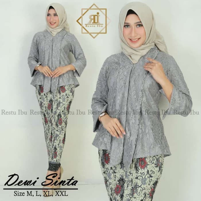 Setelan Kebaya Floy Brukat + Rok Plisket Terbaru Warna Abu