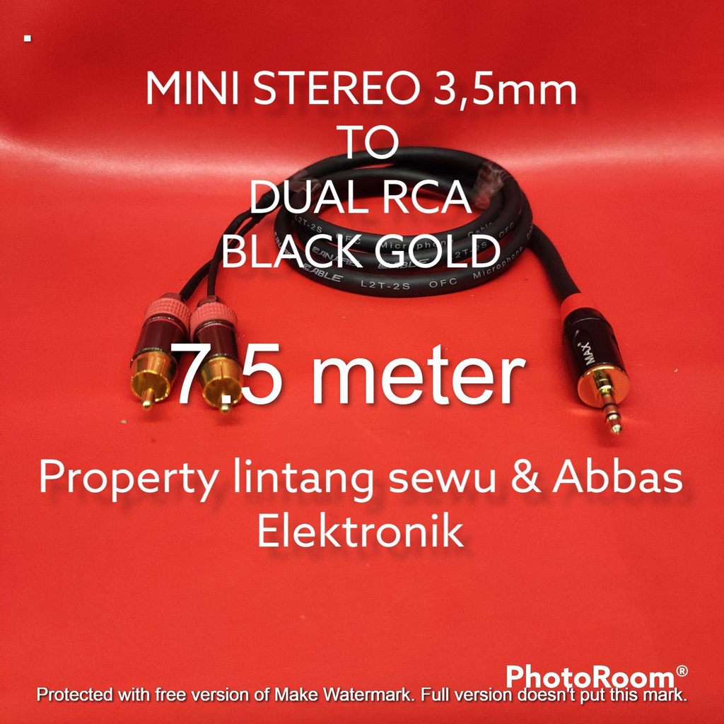 KABEL JEK MINI STEREO TO DUAL RCA BLACK GOLD 7.5 METER