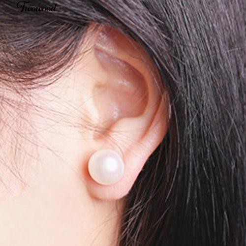 Faux Pearl Ear Stud Earrings Perak Disepuh Percing Perhiasan Hadiah