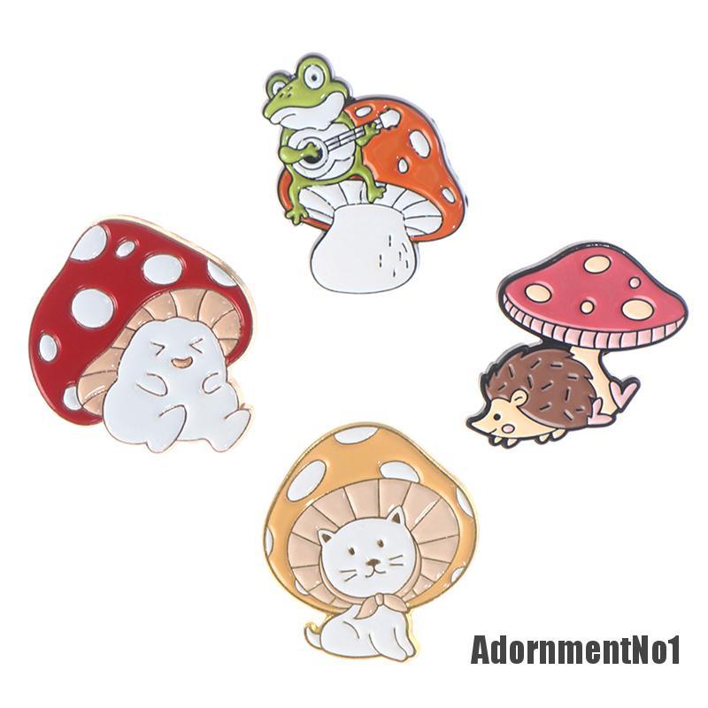 (Adornmentno1) Bros Pin Enamel Bentuk Jamur / Gitar / Kodok / Landak Kartun Lucu