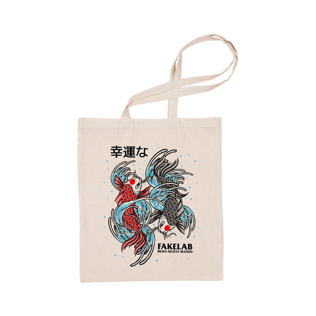 Fakelab Totebag Kanvas Japan Koi / Tas Tote / Ikan Jepang