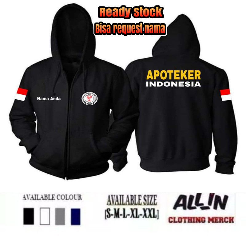 JAKET ZIPPER PROFESI APOTEKER INDONESIA KEREN ~ BISA REQUEST NAMA (READY SIZE S-XXL)