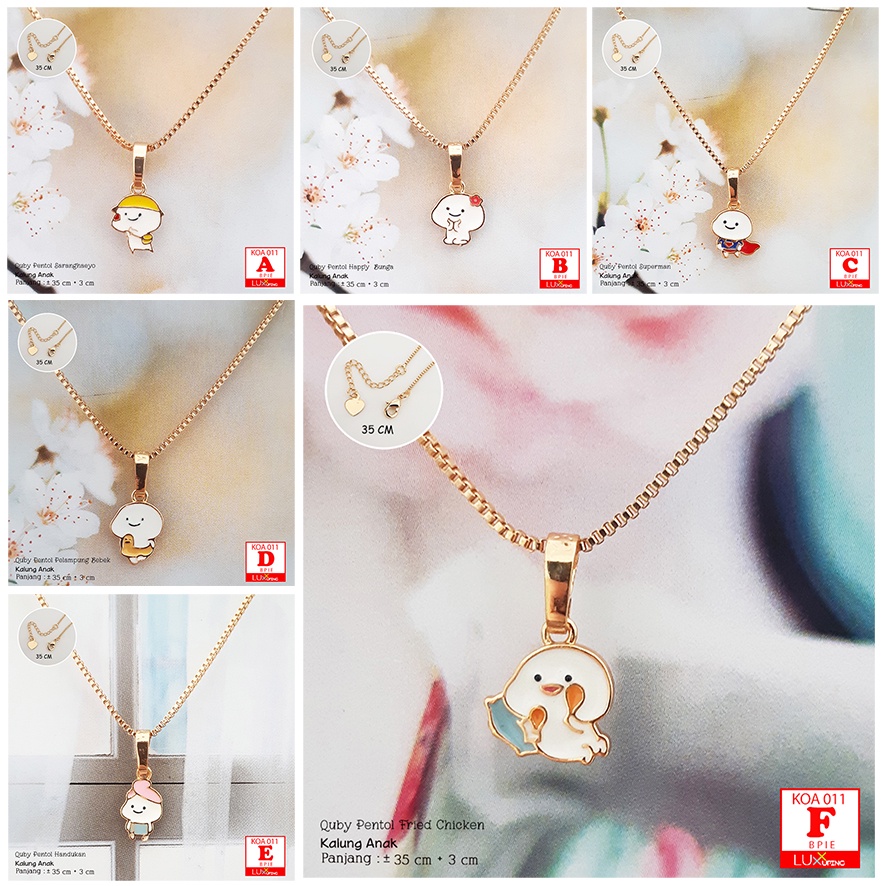 KOA 011 Kalung Anak Lucu Cat Enamel Perhiasan Anak Kalung Lapis Emas Imitasi Aksesoris Quby Pentol Lucu Kalung Anak Pendek 35 cm Aksesoris Anak Luxx Xuping