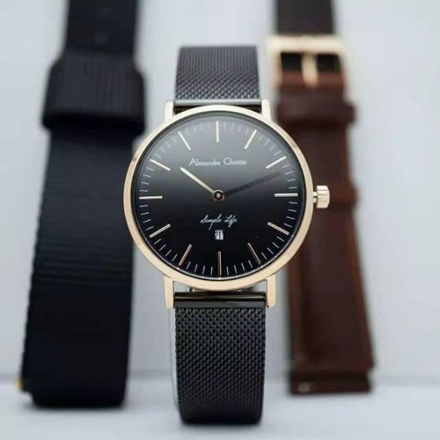 JAM TANGAN WANITA ALEXANDER CRISTIE AC 8566 CEWEK BLACK ROSEGOLD