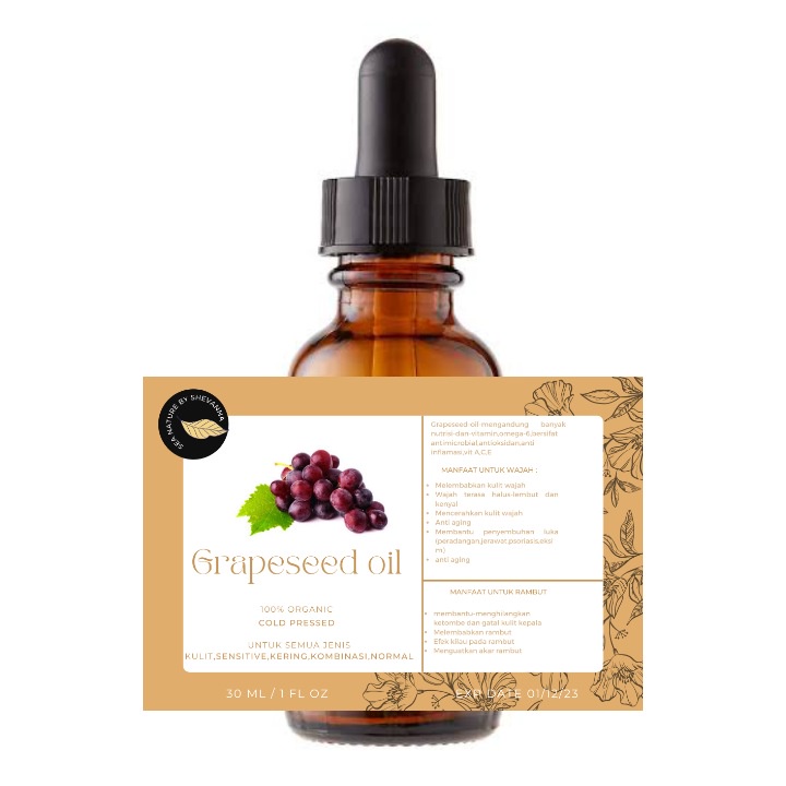 GRAPE SEED OIL (extract minyak biji anggur) face oil/ serum kulit kencang dan awet muda/kulit halus/pelembab tanpa menyumbat pori-pori/memudarkan kantung mata/mengatasi jerawat/ 100% organic cold pressed sea nature