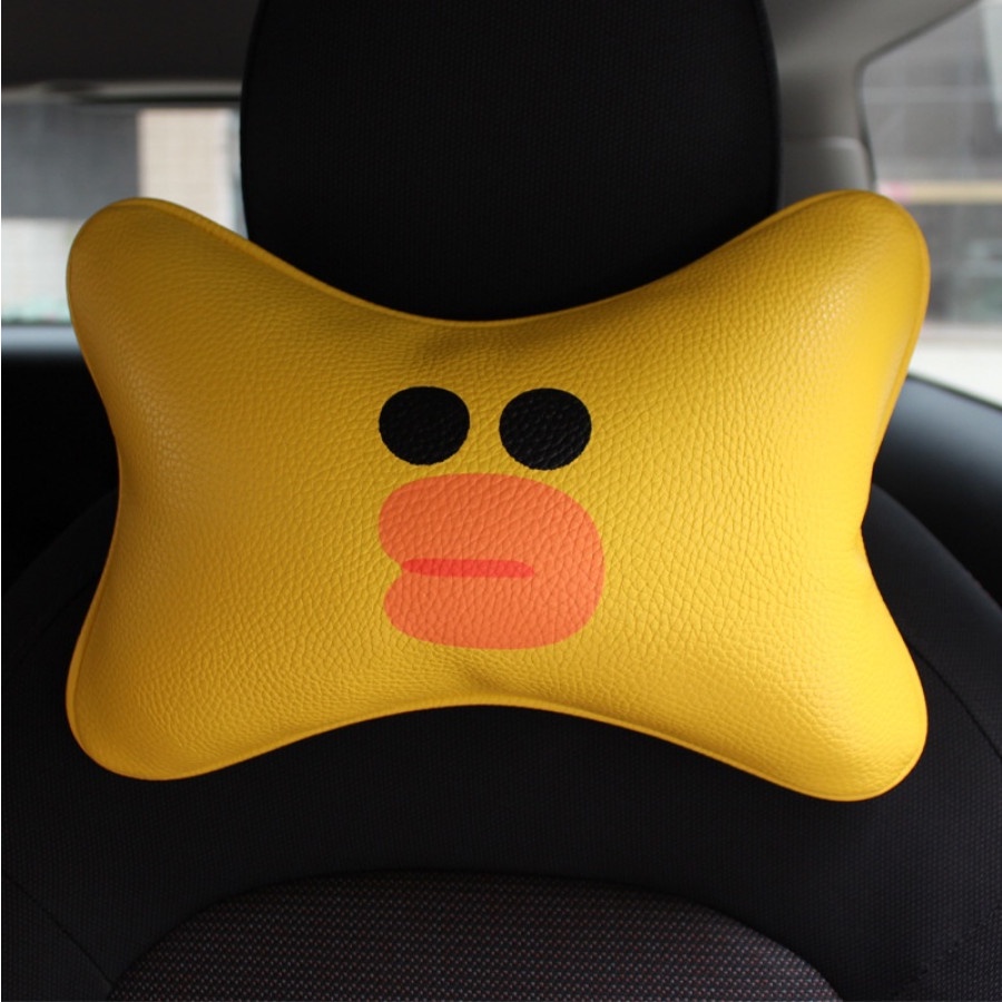 Bantal Sandaran Jok Mobil Import Kepala Leher Headrest Car Set BROWN Doraemon KULIT