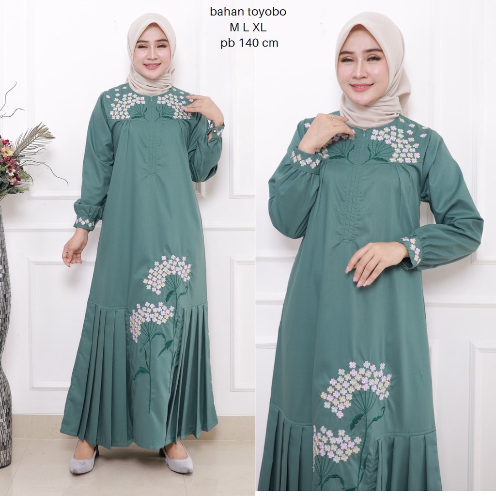 Gamis Toyobo Bordir ~ Gamis toyobo terbaru 2021 ~ Baju Gamis Wanita Dewasa Bahan Toyobo PREMIUM ~ CO