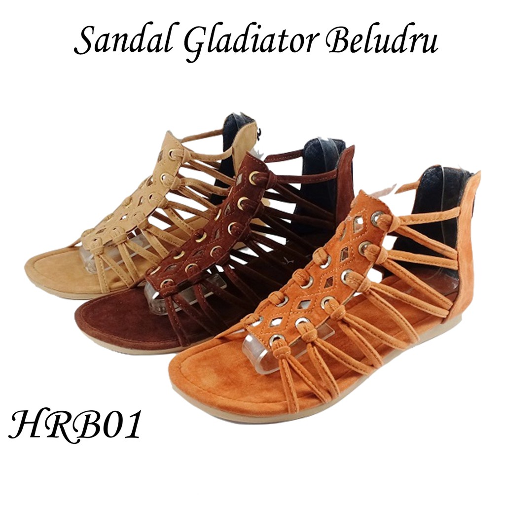 EMYE HRB01 - Sendal Gladiator Tali Beludru Lembut Wanita Elegan Murah Terbaru